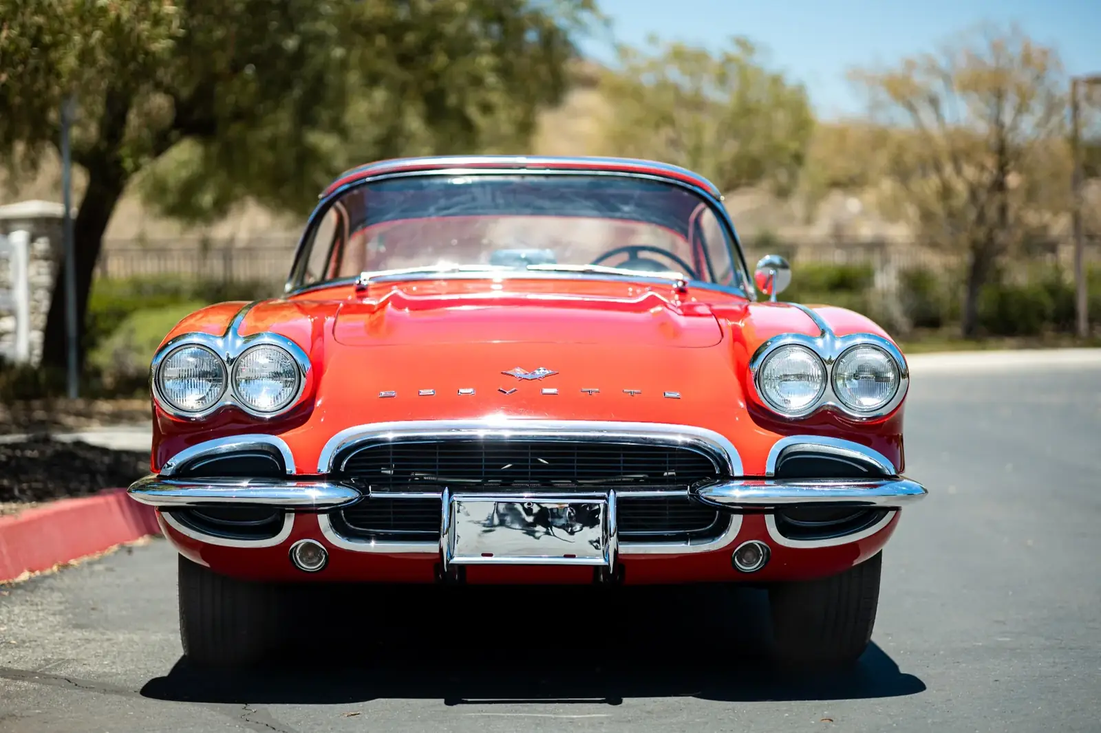 Front view of the red 1961 Corvette